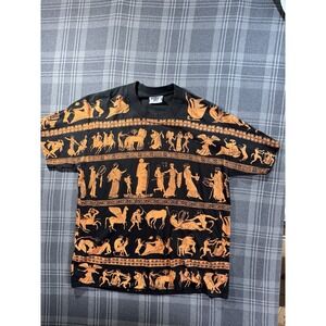 Vtg Lee Total Cotton Greek Mythology 90s T Shirt AOP Art Print L Made In USA